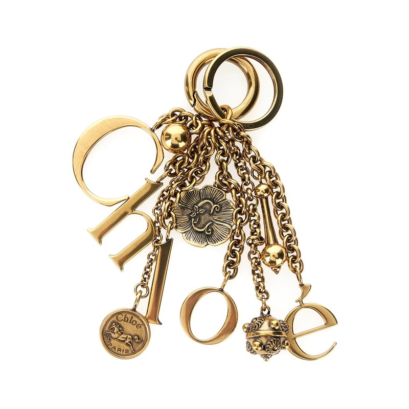 Gold-Colored Keychain with Chain Details and Letter Pendant in Brass Woman