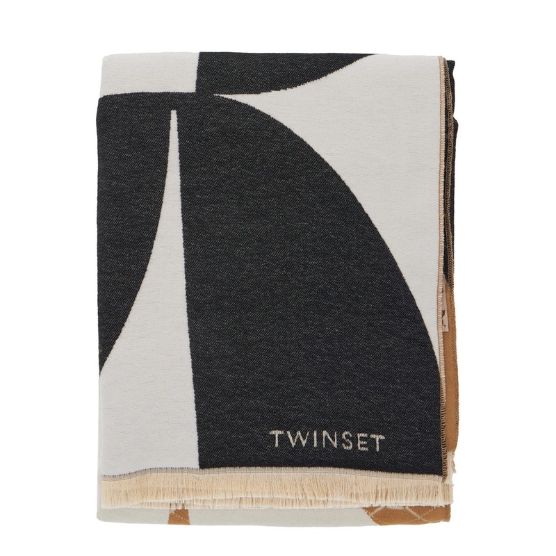 Multicolor Rectangular Scarf with Oval T Motif in Viscose Blend Woman