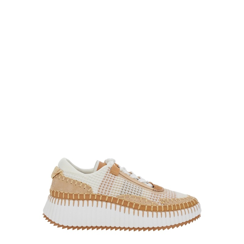 ‘Nama’ Beige Sneaker with All-Over Stitching in Fabric Woman