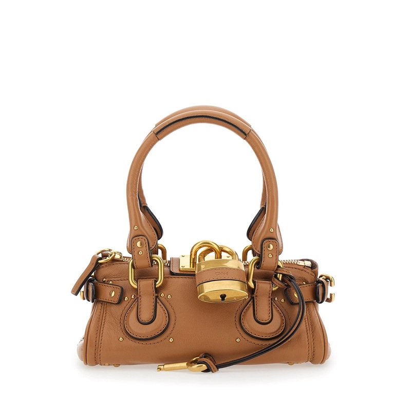‘Paddington’ Brown Handbag with Two Top Handles and Padlock on the Front in Leather Woman