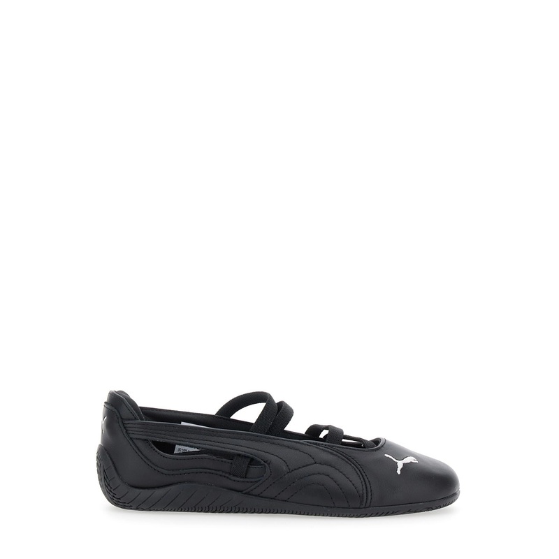 ‘Speedcat Ballet’ Black Sneakers with Cut-Out Detail and Logo Embroidery in Leather Woman
