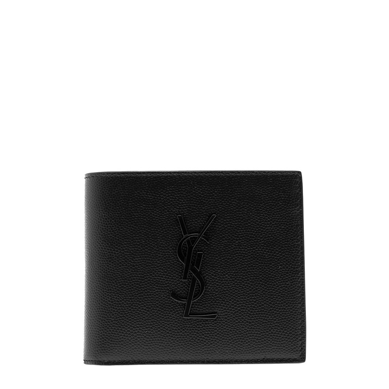 Black Bi-Fold Wallet with Cassandre Detail in Hammered Leather Man