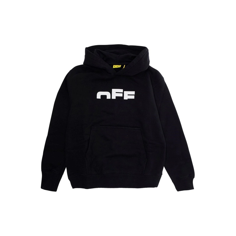 Black Hoodie with Drawstring Hood and Front and Rear Logo Print in Cotton Boy