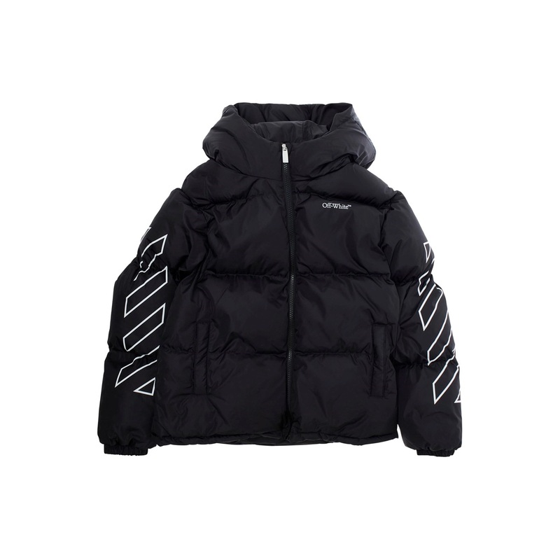 Black Jacket with Diagonal Motif on the Sleeve and Logo Lettering on the Front in Tech Fabric Boy