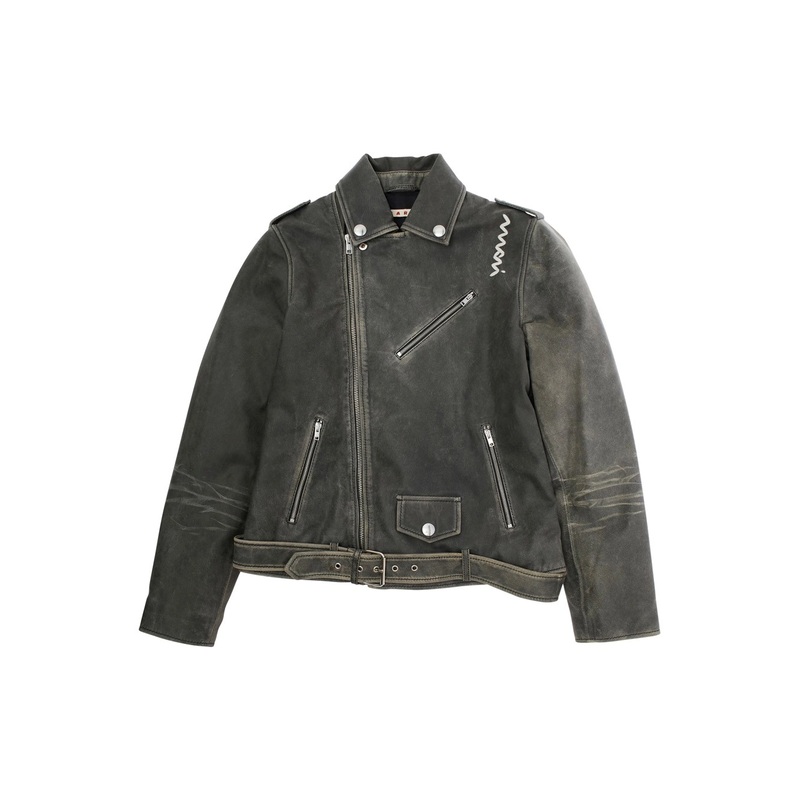 Black Jacket with Distressed Effect and Logo on Front in Leather Boy