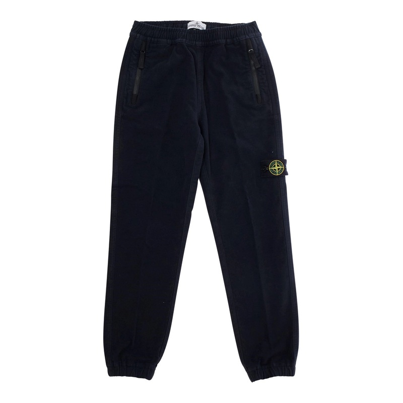 Blue Pants with Elastic Waist and Logo Patch on the Front in Cotton Stretch Boy