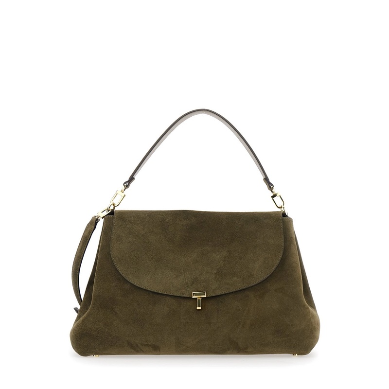Brown Shoulder Bag with Adjustable and Removable Shoulder Strap and Turn-Lock Closure on the Front in Suede Woman