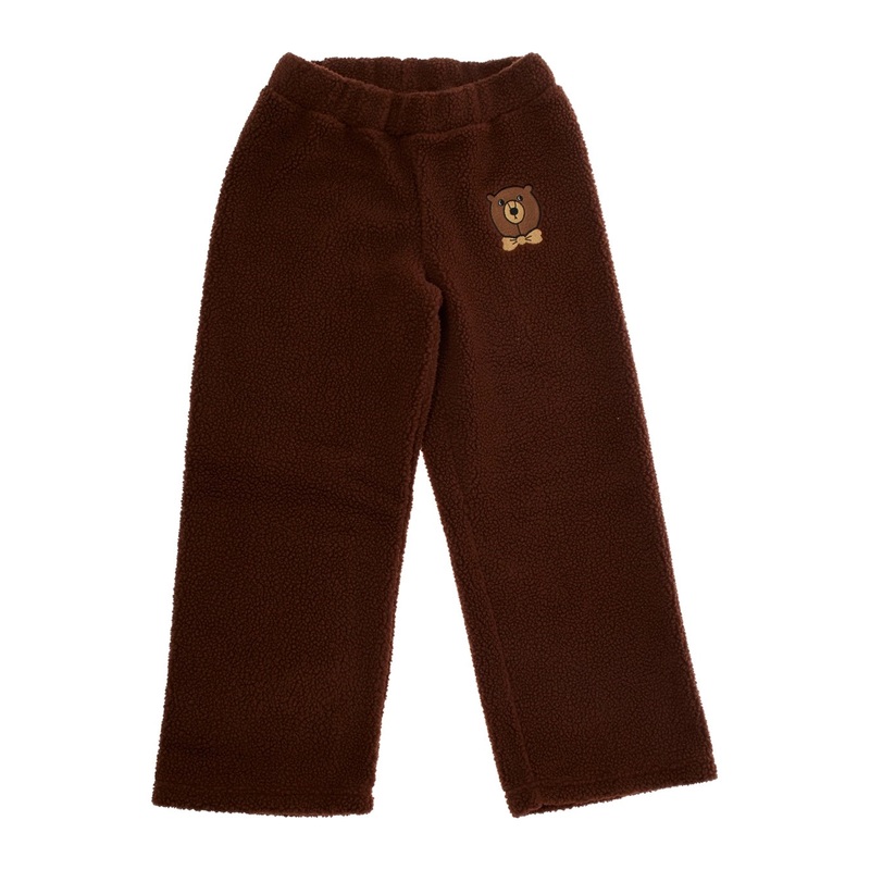 Brown Trousers with Elastic Waist and Front Logo Patch in Faux Fur Girl