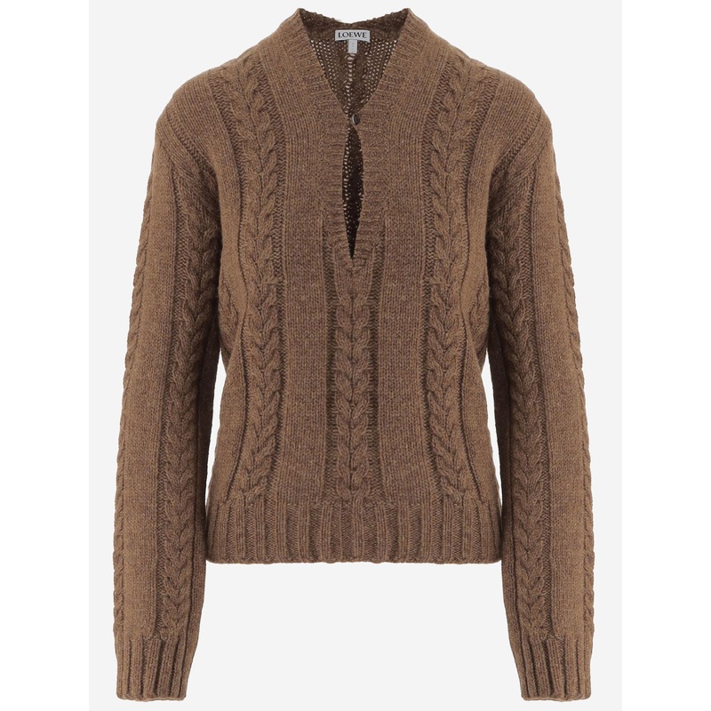 Cable Knit Wool Sweater|Brown|S