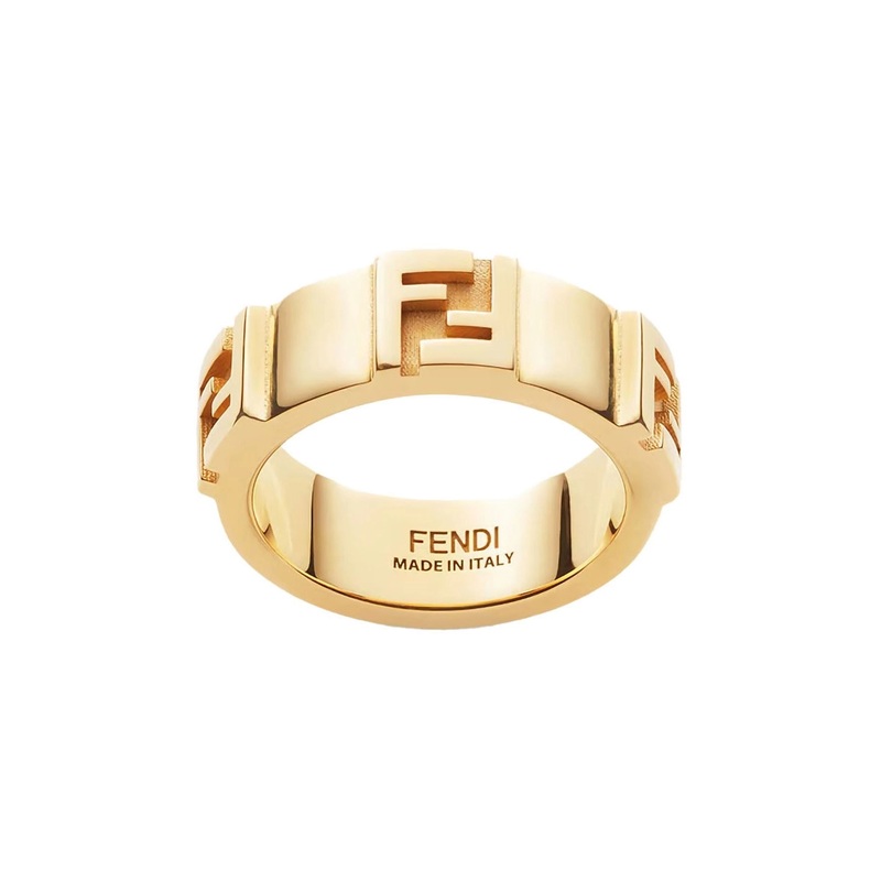 Gold Colored Band Ring with Embossed FF Logo in Brass Woman