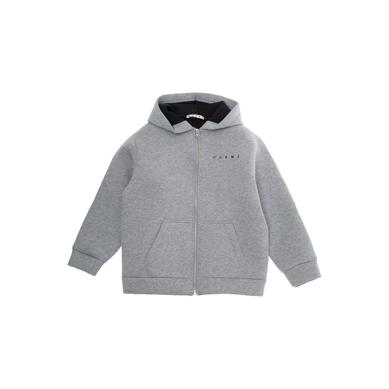 Grey Hoodie with Logo Lettering on the Front in Cotton Boy