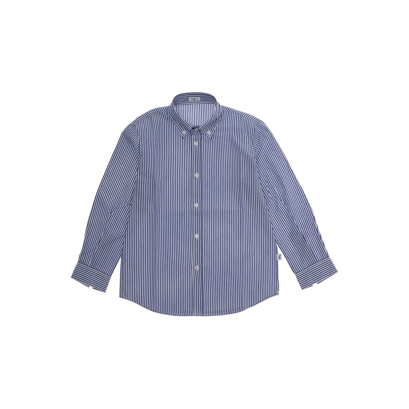 Light Blue Shirt with All-Over Striped Motif in Cotton Boy