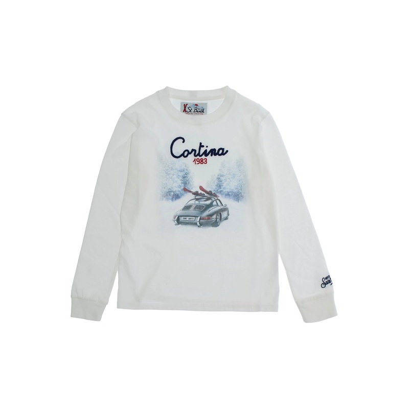 ‘Luton’ White Long-Sleeve T-Shirt with Logo Embroidery on the Front in Cotton Boy