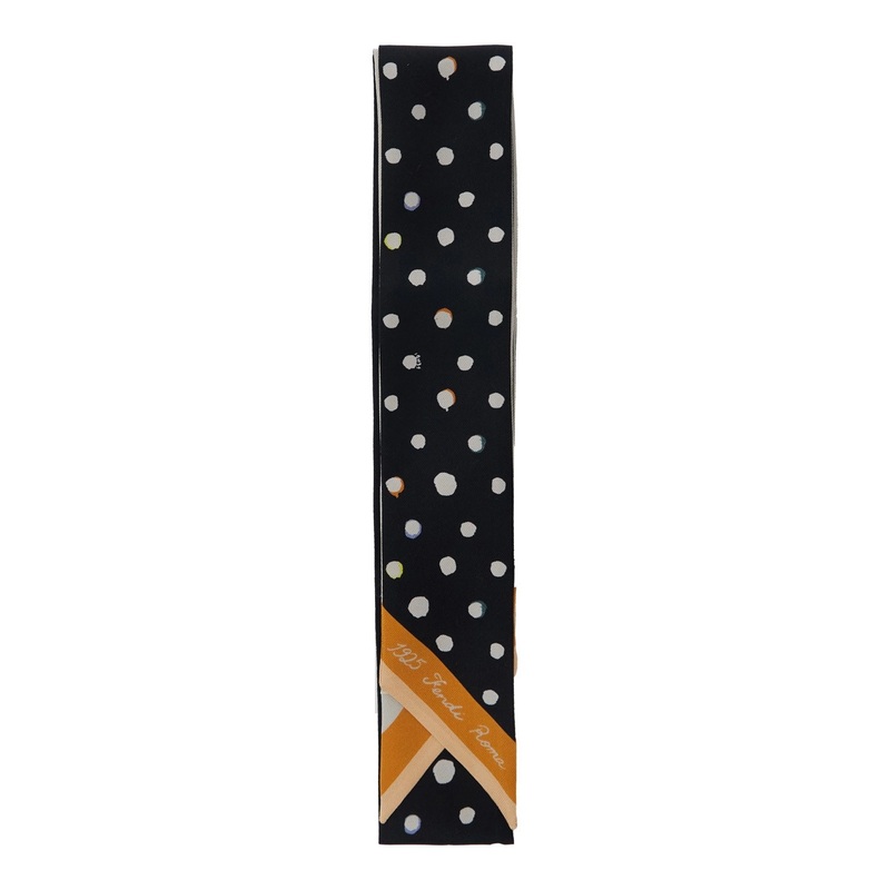 Multicolor Scarf with Polka Dot Pattern and Logo Lettering in Silk Woman