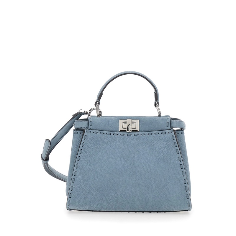 ‘Peekaboo’ Blue Handbag with Turn-Lock Closure on Both Sides in Grained Leather Woman
