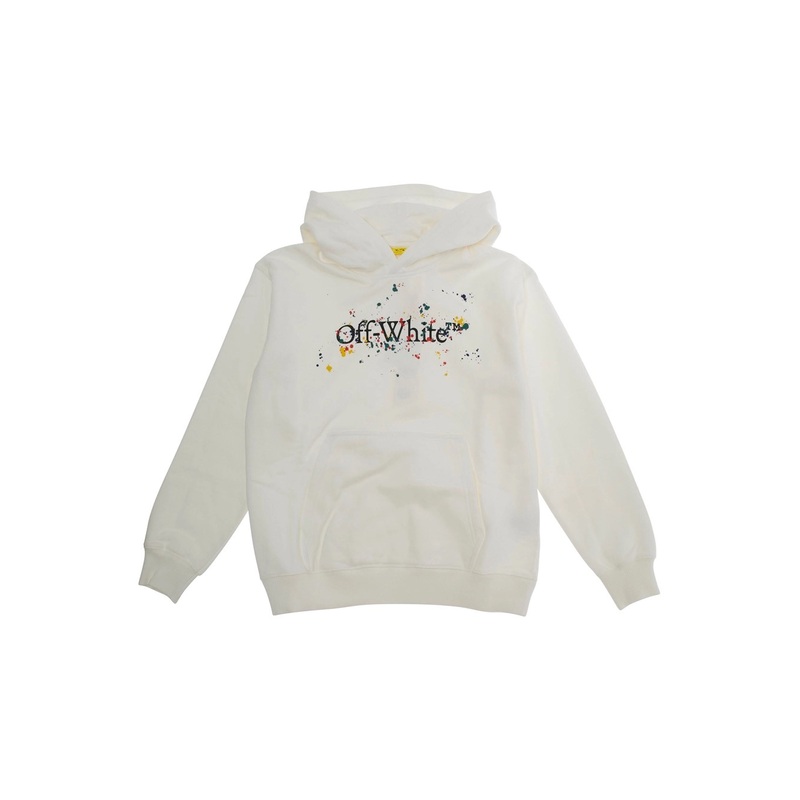 White Hoodie with Drawstring Hood and Logo Lettering on the Front in Cotton Boy