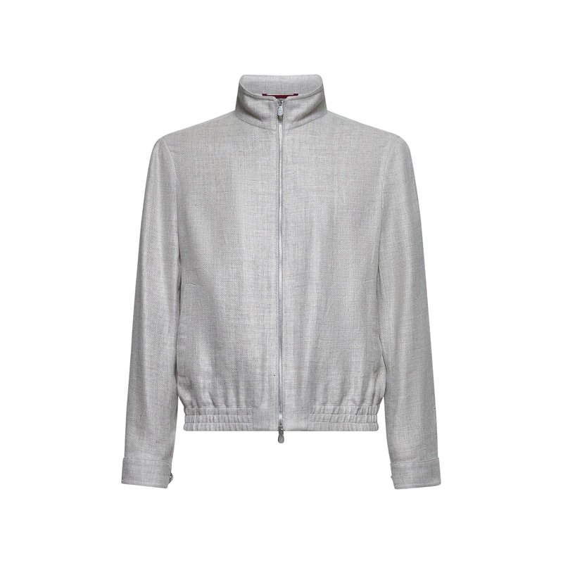 Beige linen and silk blend bomber jacket