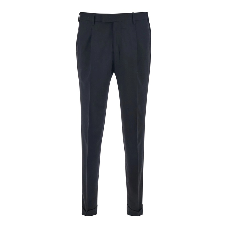 Black Pants with Turn-Up Hem in Wool Stretch Man