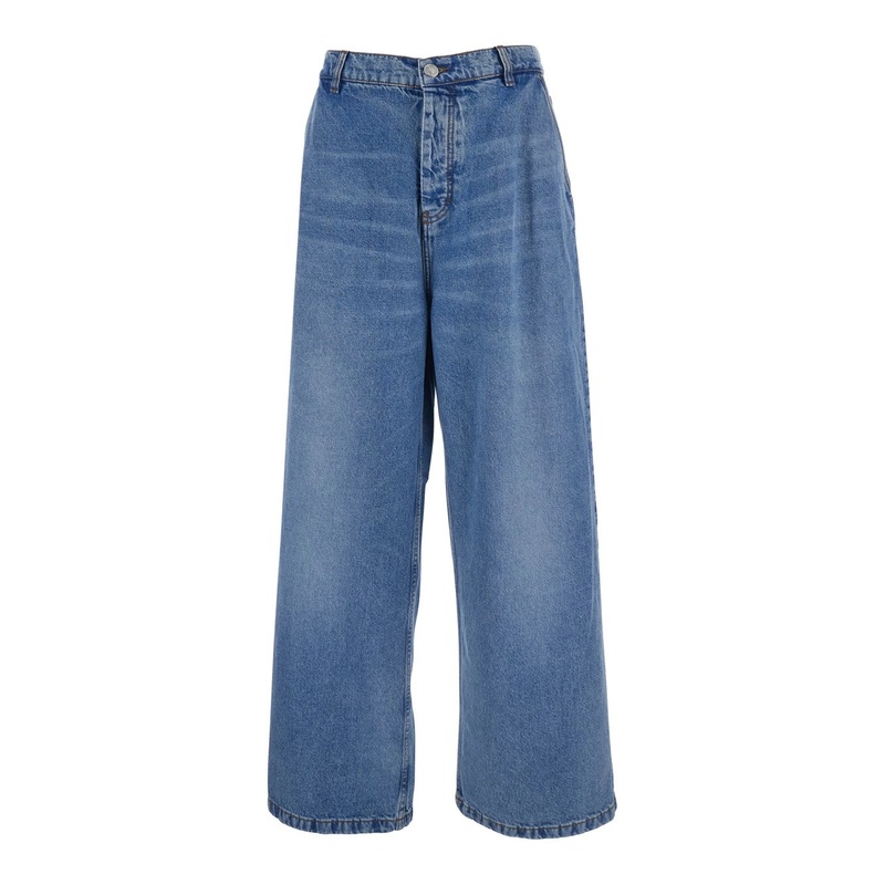 Blue Jeans with Belt Loops and Wide Leg in Denim Man