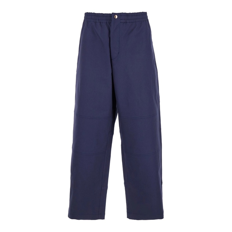 Blue Pants with Elastic Waist and Logo Patch on the Rear in Cotton Stretch Man