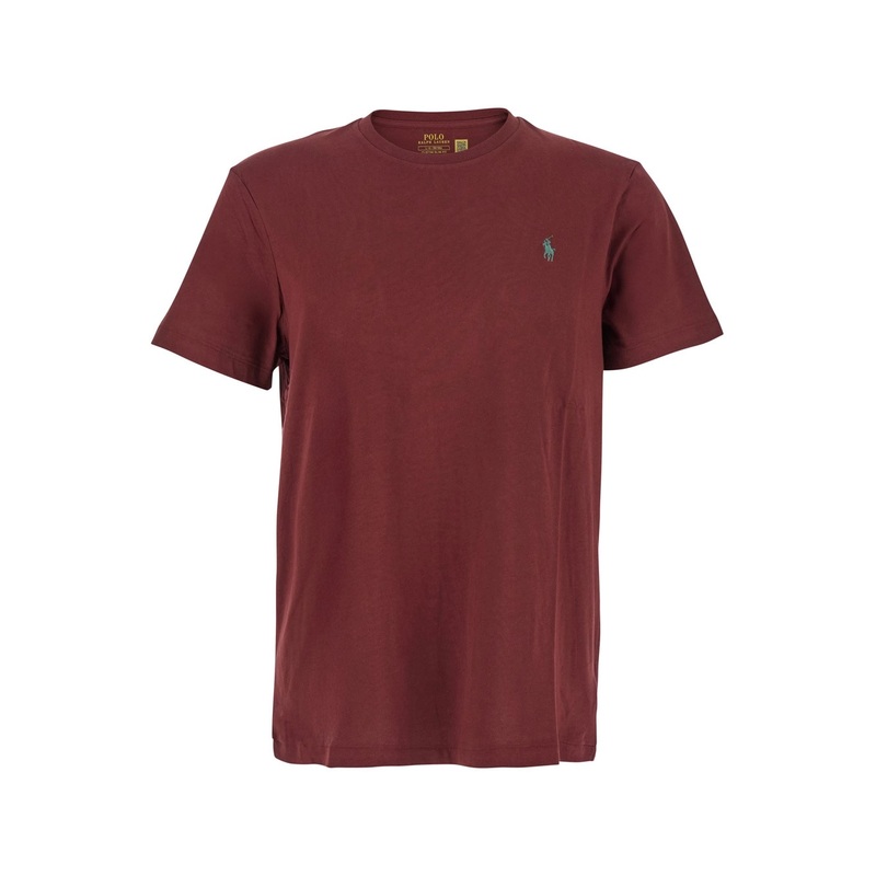 Bordeaux Crewneck T-Shirt with Pony Embroidery on the Front in Cotton Man