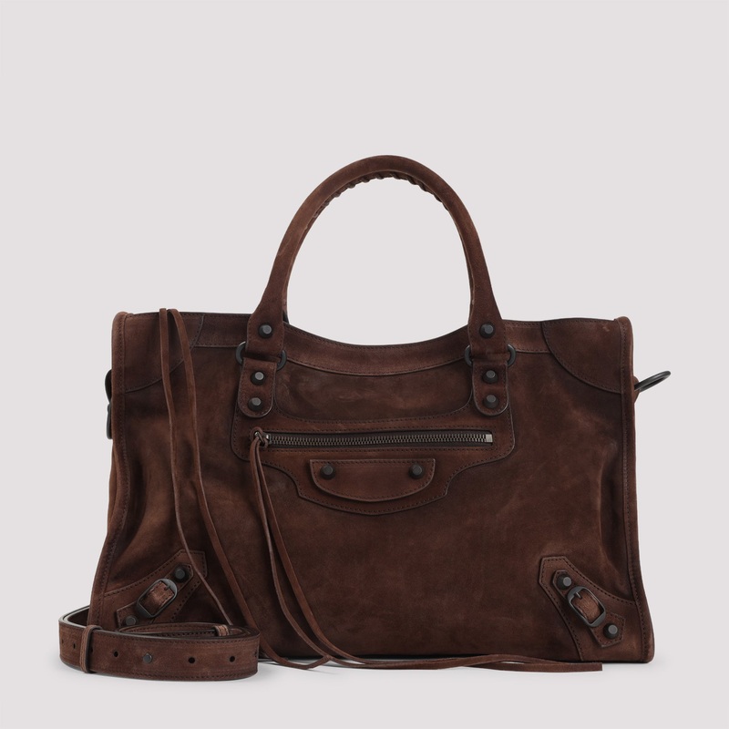 BROWN LE CITY M SUEDE LEATHER HANDBAG