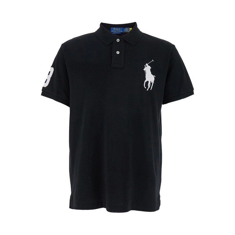 Custom Slim Fit Black Polo Shirt with Pony Maxi Embroidery on the Front and Numeric Detail on the Sleeve in Cotton Man