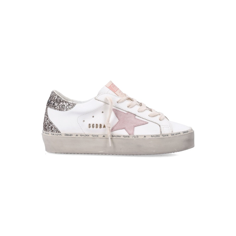 GOLDEN GOOSE HI STAR WHITE PINK LEATHER AND GLITTER WOMA’S SNEAKERS