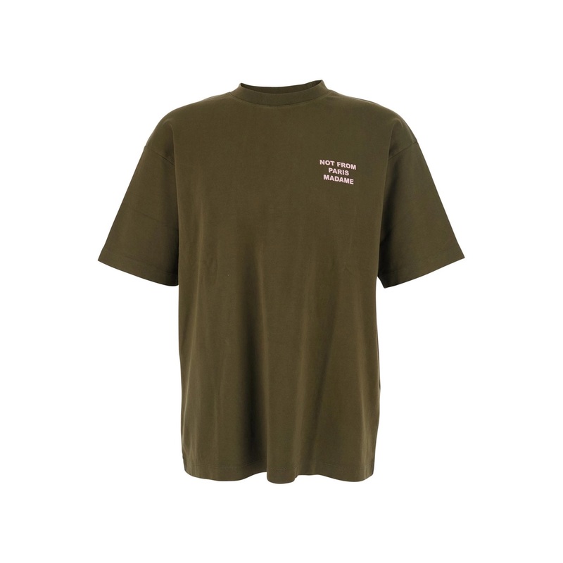 Green Crewneck T-Shirt with Slogan Print on the Front and Back in Cotton Man