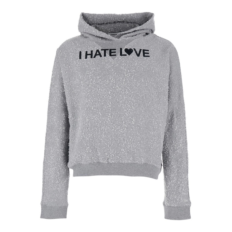 Grey Hoodie with Fixed Hood and Print on the Front in Cotton Man