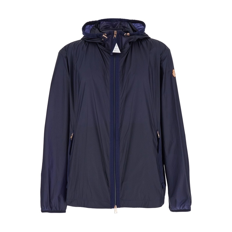 ‘Hamlin’ Blue Jacket with Logo Plaque on the Zip Puller and Logo Patch on the Sleeve in Tech Fabric Man