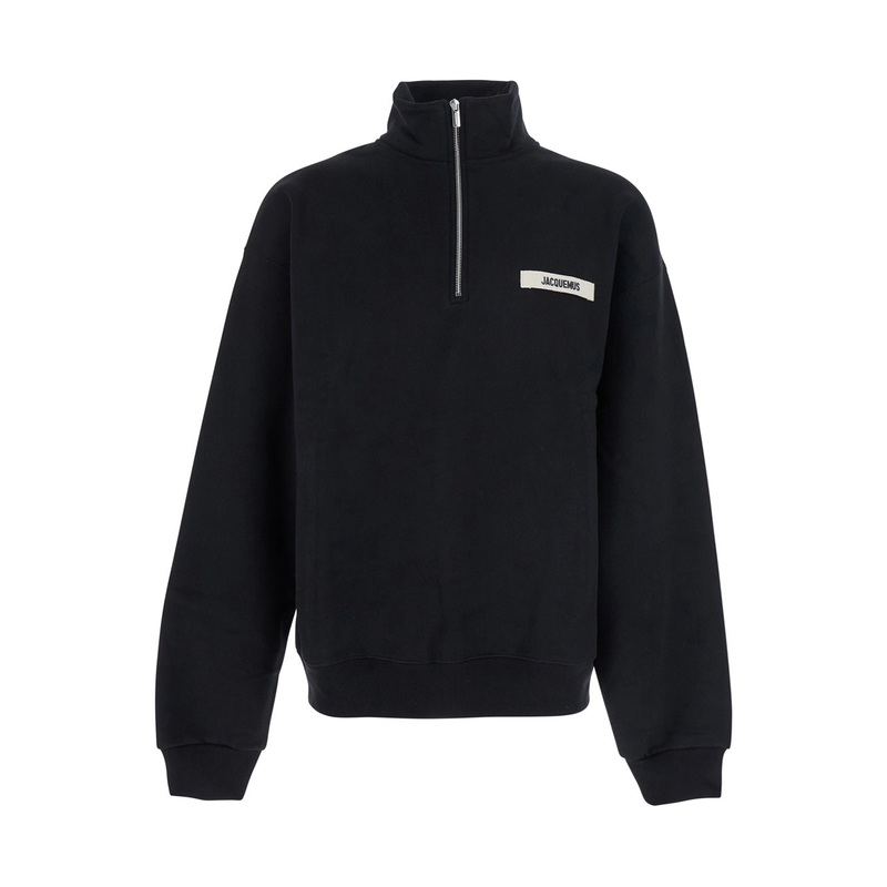 ‘Le Camionneur Gros Grain’ Black Sweatshirt with Logo Patch on the Front in Cotton Man