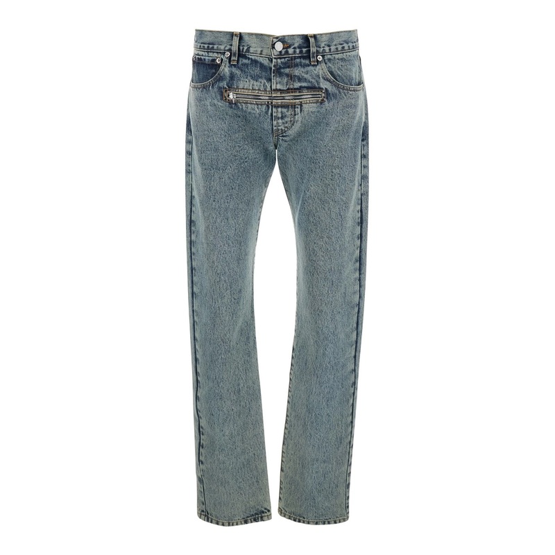 Light Blue Jeans with Belt Loops and Front Zip Pocket in Denim Man