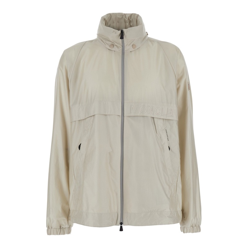 ‘Negara’ Beige Jacket with Logo Print on the Front and Removable Hood in Tech Fabric Man