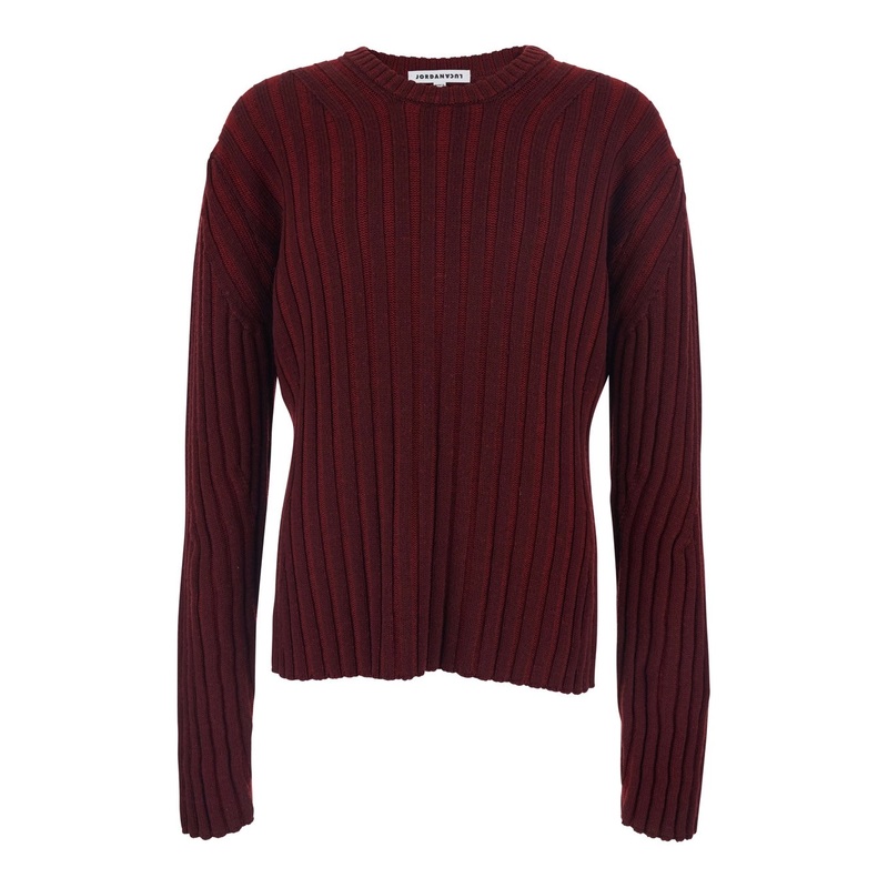 Red Ribbed Crew Neck Sweater in Wool Blend Man