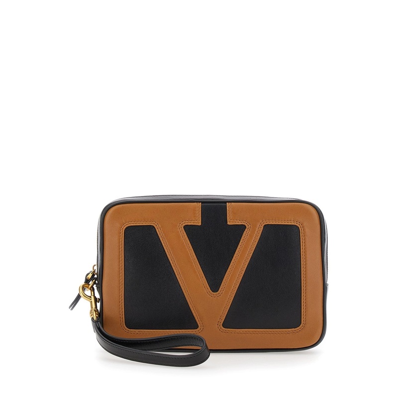 ‘Viva Superstar’ Black Clutch with Removable Wrist Strap and Maxi VLogo on the Front in Leather Man
