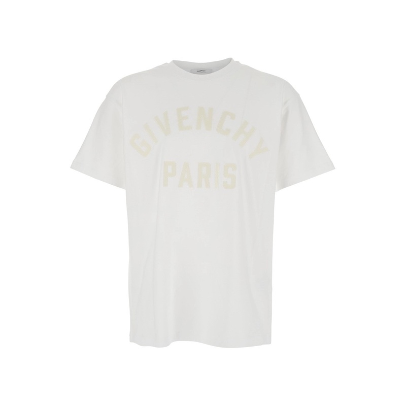 White T-Shirt with Maxi Logo on the Front in Cotton Man