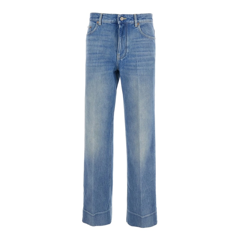 Blue Jeans with Belt Loops and Logo Patch on the Rear in Denim Woman