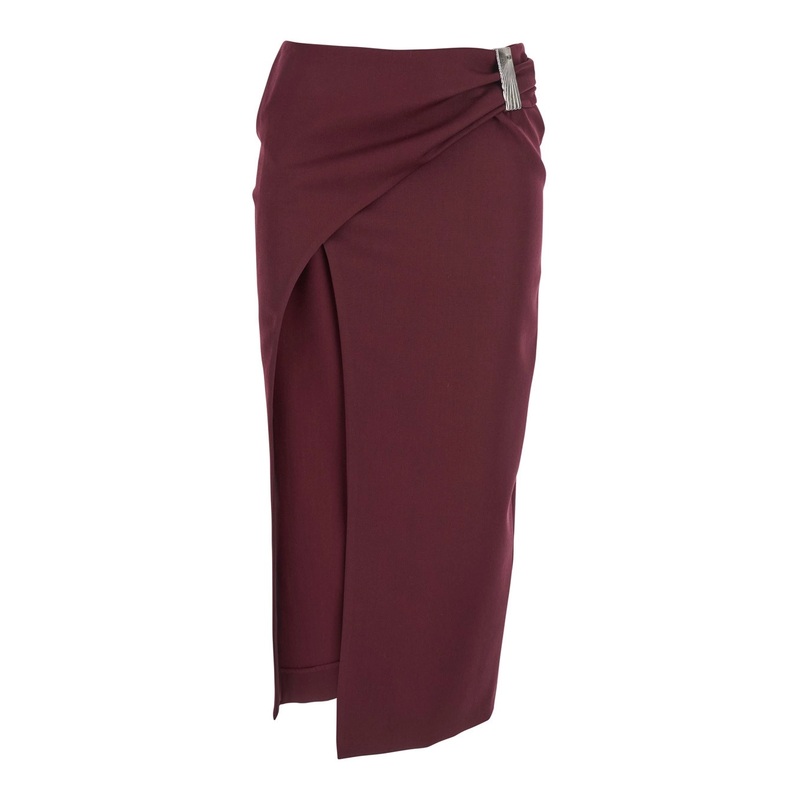 Bordeaux Draped Skirt with Metallic Detail in Wool Woman