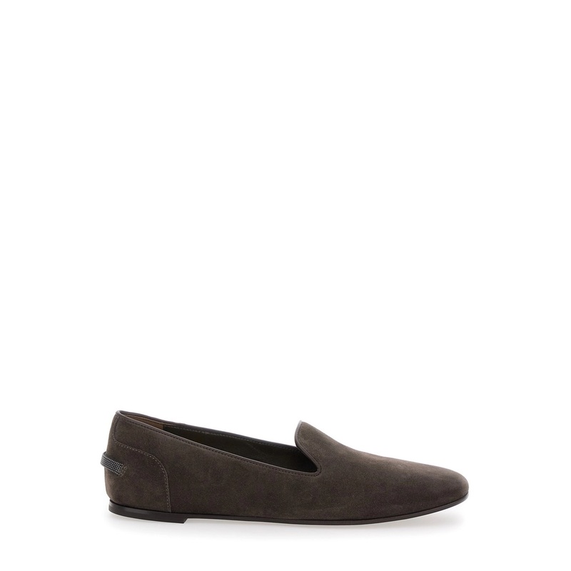 Brown Loafers with Monil Detail on the Rear in Suede Woman