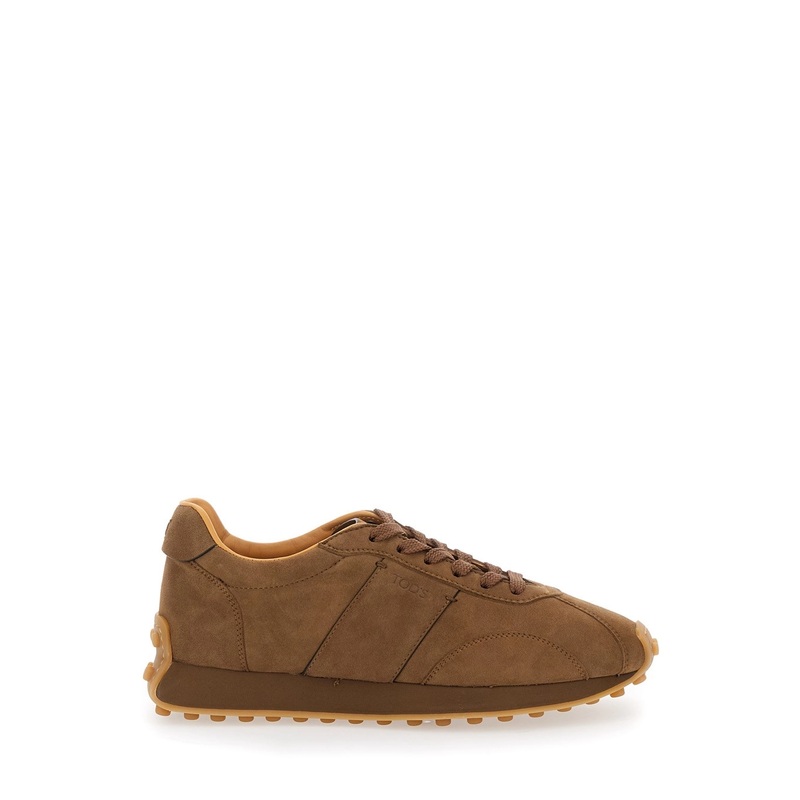 Brown Low Top Sneakers with Cleat Details on Heel and Sole in Leather Woman
