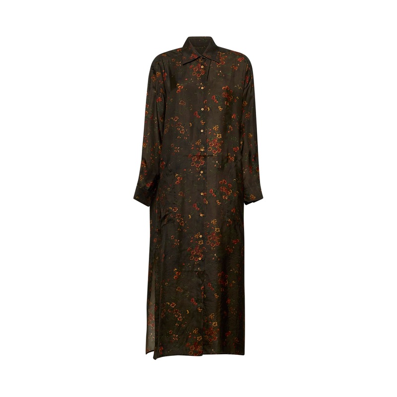 Brown printed twill Amare shirt dress