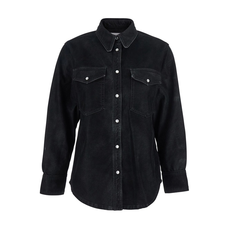 ‘Karima’ Black Shirt with Classic Collar and Two Front Patch Pockets in 
Fabric Woman