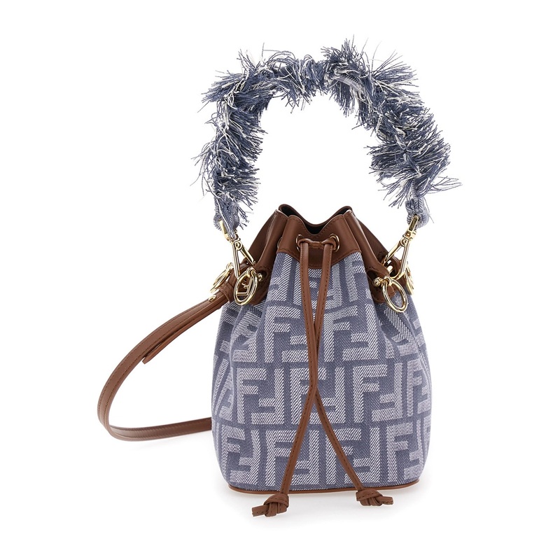 ‘Mon Tresor’ Blue Mini Handbag with Fringed Handle and Adjustable and Removable Shoulder Strap in Cotton Bemd Woman