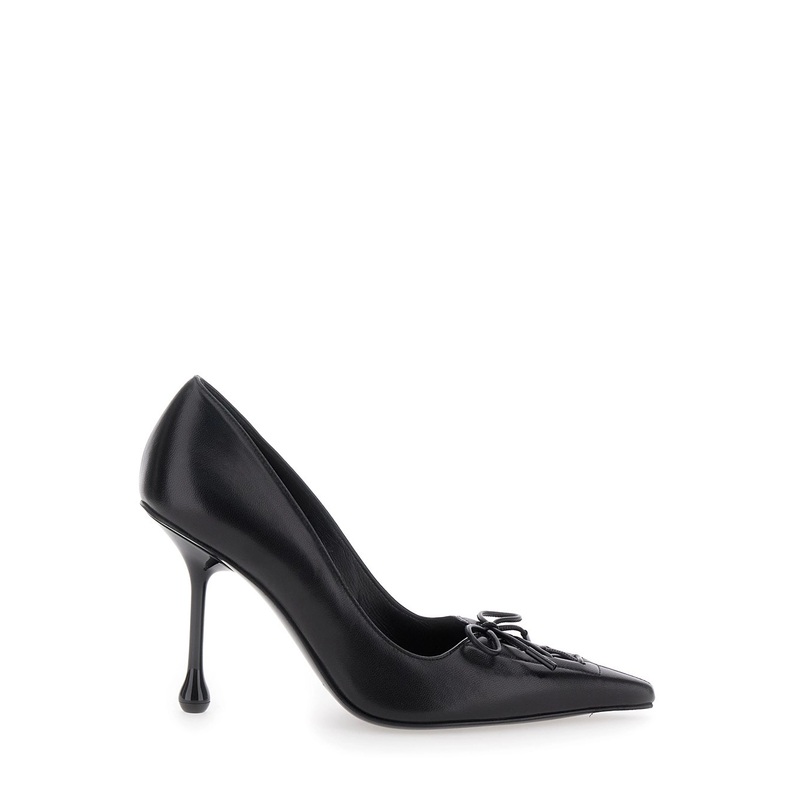 ‘Scarlett’ Black Pumps with High Stiletto Heel and Front Laces in Leather Woman