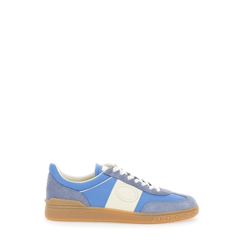 ‘Upvillage’ Light Blue Low Top Sneakers with Logo Patch on the Tongue and Rockstud Embellishments on the Sole in Suede Man