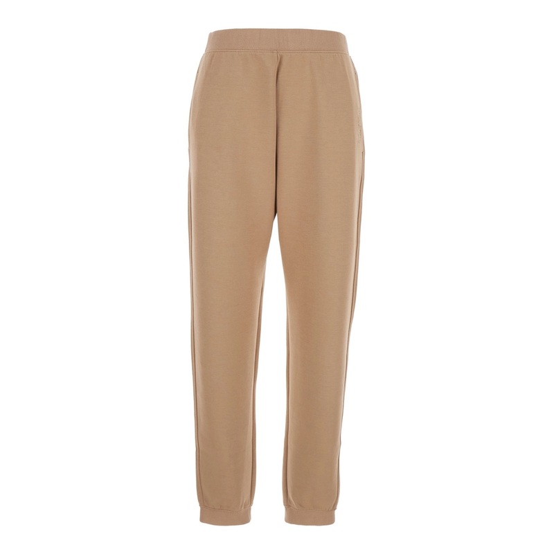 ‘Violino’ Beige Pants with Elastic Waist and Logo Lettering Embroidery on the Side in Cotton Jersey Woman