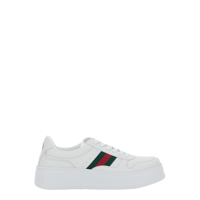 White Sneakers with Web Detail and Oversized Sole in Leather Man