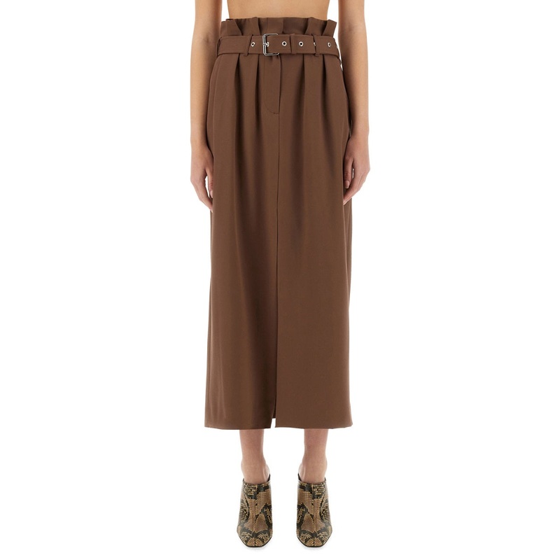 WOOL SKIRT WITH BELT|BROWN|38|40|36