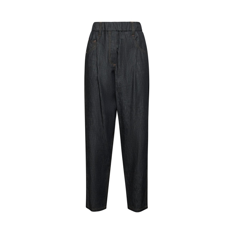 Black denim five-pocket trousers